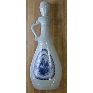 Vintage 1960s Jim Beam Delft Blue Decanter: Sailing Ships & Windmill.